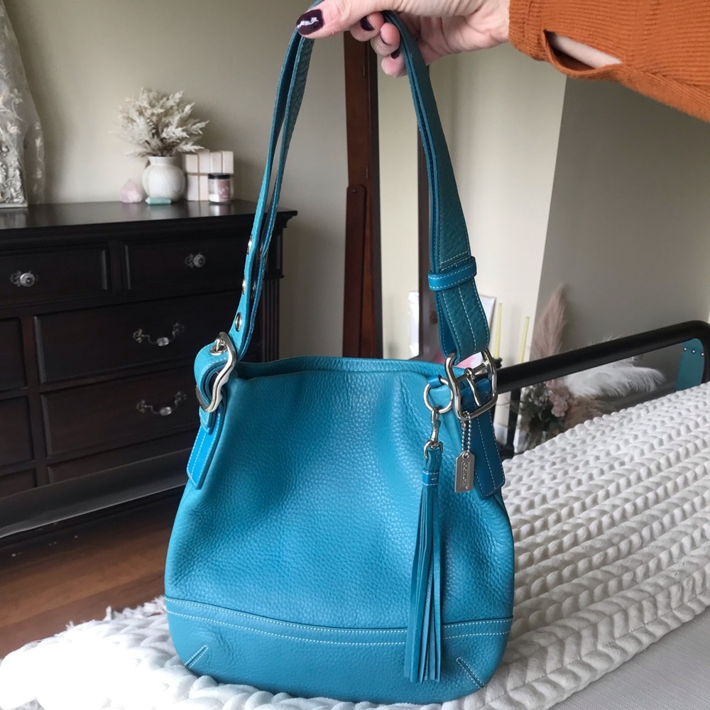 Coach Vintage Legacy Leather Slim Duffle Shoulder Crossbody Purse Blue 1427 Y2K